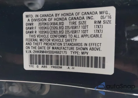 2016 Honda Cr-V Ex from USA, damaged, VIN 2HKRM4H50GH662175